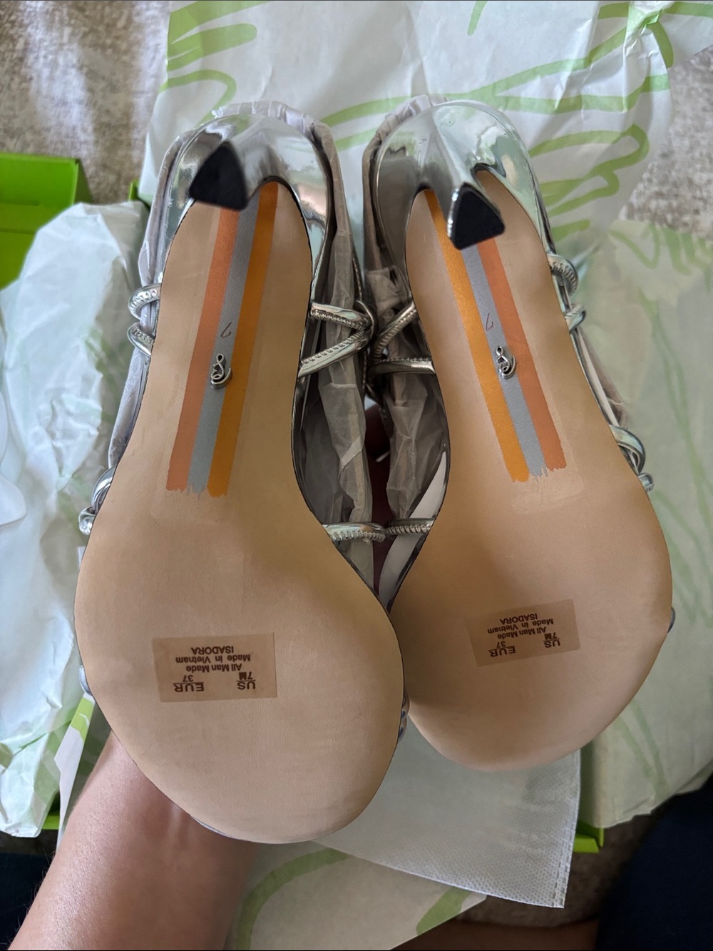 2/$100 SAM EDELMAN NIB Silver Isadora Ankle Strap Sandal, Metallic Heels - Picture 14 of 17